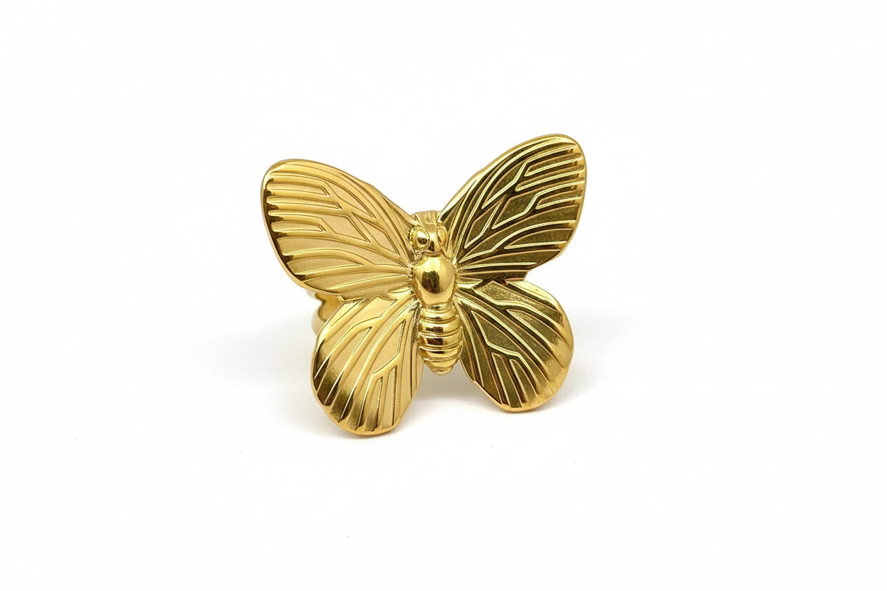 Golden Butterfly Adjustable Ring